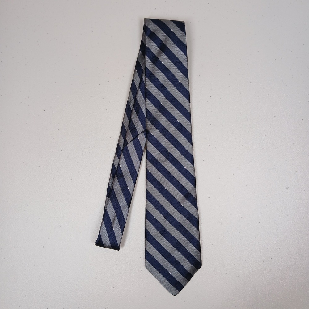 Paco Rabanne Necktie Mens OS Navy Blue Silk Striped Classic Tie Business Casual